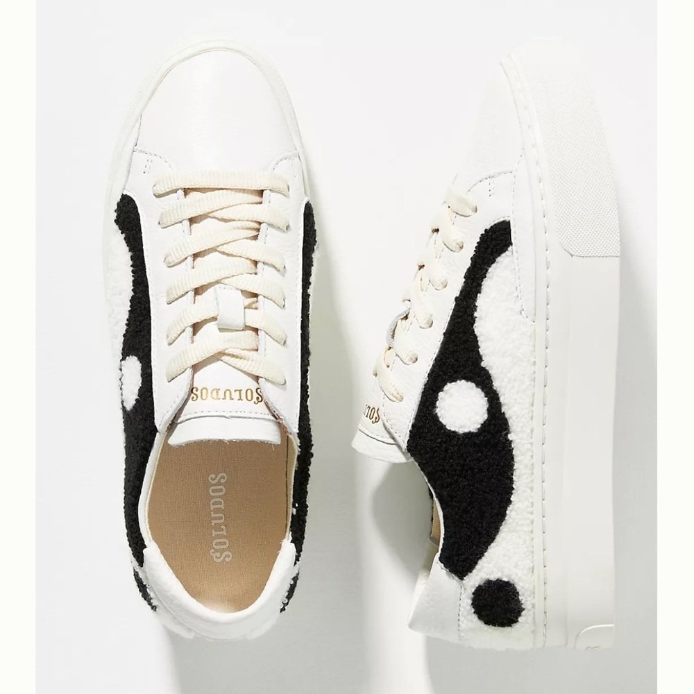 Anthropologie Soludos Women's Yin Yang Black and White Textured Sneakers Lace Up